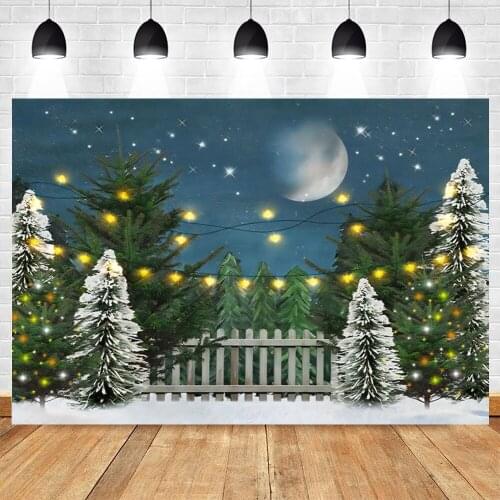 Christmas Tree Forest Winter Fence Backdrops For Photography Background Photo Studio Baby Portrait Vinyl Photocall Photozone