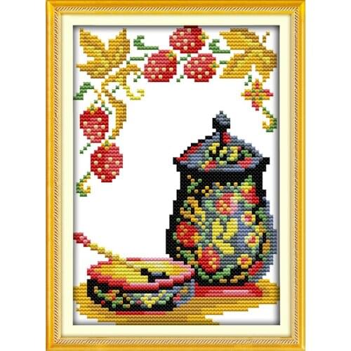 Coloured pottery (2) cross stitch kit cartoon 14ct 11ct count print canvas stitches embroidery DIY handmade needlework plus