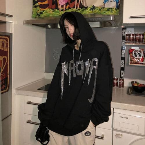 HOUZHOU Black Gothic Hoodies Harajuku Oversized Streetwear Women Punk Autumn Thick Sweatshirt Y2k Casual Retro Pullover Loose