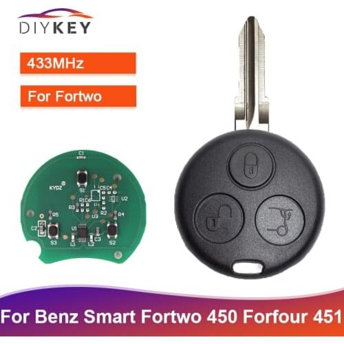 DIYKEY 3 Button Remote Car Key for Mercedes Benz Smart Fortwo 450 Forfour Roadster Chiave 433MHz Auto Key Fob Uncut Blank Blade