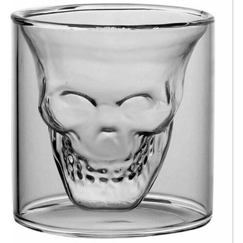 Double Wall Skull Espresso Coffee Cup Whisky Bar Wine Glasses Transparent Mug Crystal Glass Cup for Home Bar Club