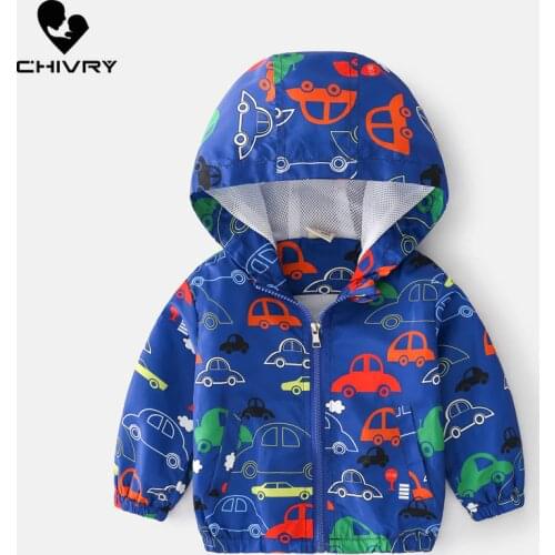 New 2021 Spring Autumn Children Coat Kids Boys Jacket Outerwear Fashion Cartoon Dinosaur Print Hooded Zipper Windbreaker Clothes