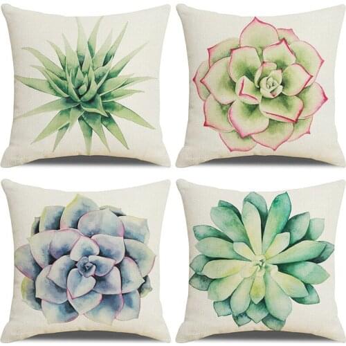 Linen Variety of Flower Pattern Cushion Cover Floral Pillow Cover for Home Sofa Succulent Plants Pillowcases 45x45cm