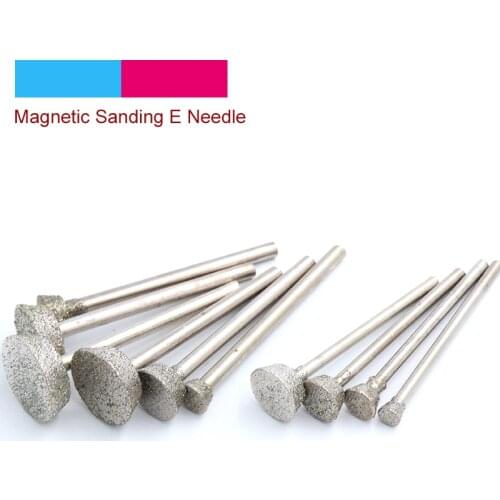 5pcs 1 to 16mm Diamond Magnetic Sanding E Needle Diamond Grinding Head Inverted Trapezoid Jade Carving Burrs Dremel Accessories