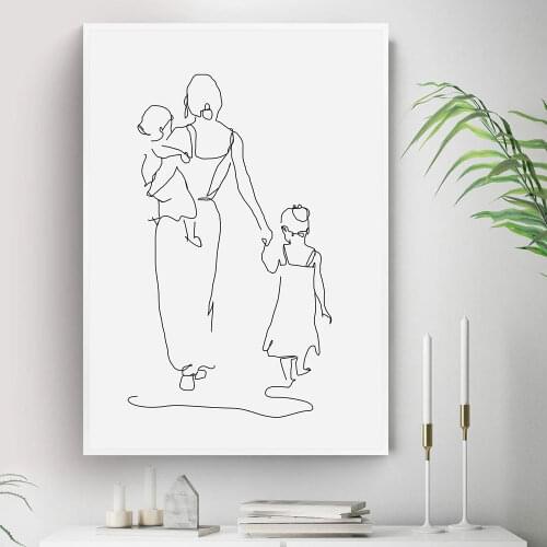 Minimalist Wall Art Canvas Mother And Daughter Son Art Line Drawing Posters Abstract Print Painting Modern Decorative Pictures