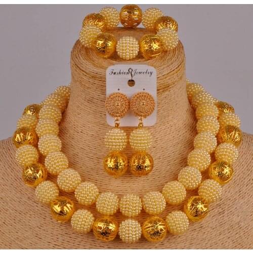 Fashion beige african jewelry set nigerian wedding necklace african set simulated pearl beads jewellry sets ZZ15