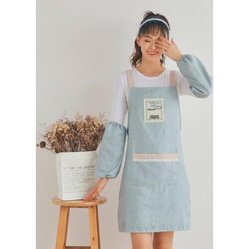 Korean style fashion pure color cotton sleeveless apron cute womens household kitchen oil-proof waist strap adult breathable