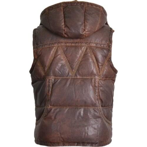 2020 mens hooded down vintage italy sheepskin genuine vest men winter sleeveless leather coat male