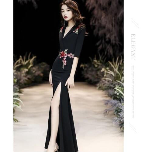 Suit collar High Slit Evening Dress Applique Half Sleeve Prom Gown Special Occasion Dress Islamic Dubai Kaftan Saudi Arabic Prom