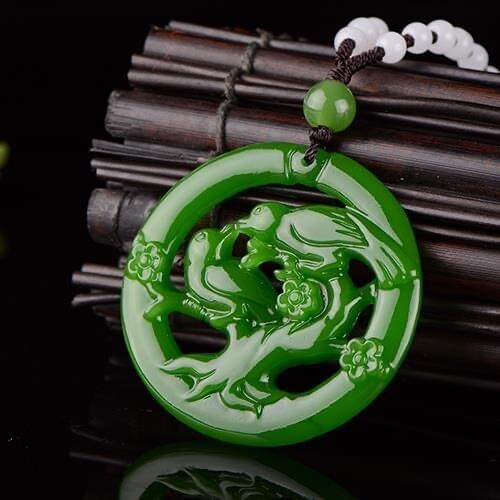 NATURAL GREEN JADE MAGPIE PENDANT JADEITE NECKLACE CHARM JEWELLERY FASHION ACCESSORIES HAND-CARVED MAN WOMAN LUCK AMULET GIFTS