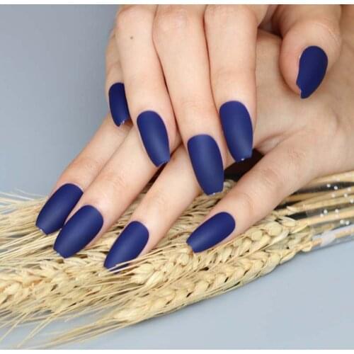 The latest fashion Long Square head Candy colors false nails 24pcs Matte deep blue A618