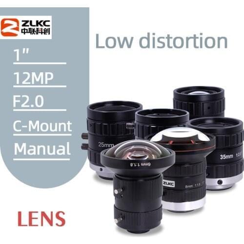 Manual Iris Industrial Lens 12MP 16mm 25mm 35mm 50mm 1inch Fixed Focal Low Distortion FA Lens C Mount lenses for Machine Vision