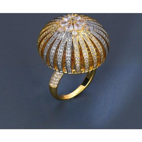 TIRIM Luxury Spherical Big Rings for Women Cubic Zirconia Hollowing Out Design Shaped Jewelry Top Quality Beautiful Large Ring