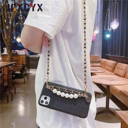 Luxury brand metal messenger chain pearl wrist Phone Case For iPhone 12 Pro Max 12 MiNi 11 Pro Max X XR XS Max 7 8 plus cover