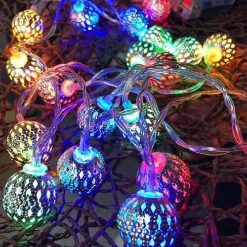 Christmas Party Moroccan Wrought Iron Ball Led Light String Fairy Ligting for Home Holiday Outdoor Decoration Garland Navidad