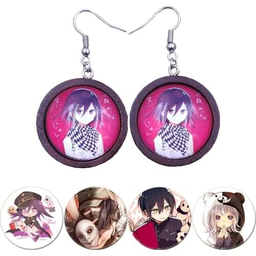 Danganronpa: Trigger Happy Havoc Dark Brown Wood Wooden Time Gem Classic Female Girl Women Anime Drop Earrings Jewelry DWLP
