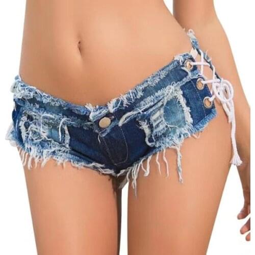 New 2021 Summer Fashion Low Waist Denim Womens Shorts Ladies Skinny Sexy Club Super Short Jeans Side Lace-up Hot Cowboy Shorts