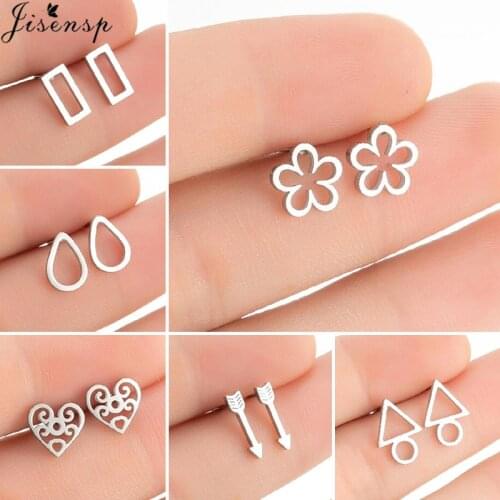 Lovely Stainless Steel Flower Earrings for Women Trendy Dropwater Square Arrow Triangle Stud Earring Piercing Jewelry Wholesale