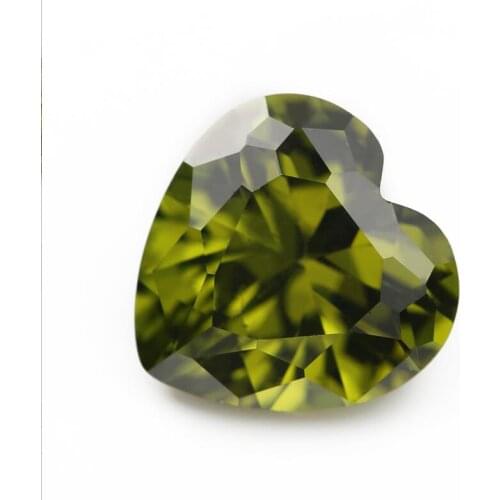 50PCS 3x3~15x15mm Heart Shape Loose CZ Stone Olive Green Color AAAAA Cubic zirconia Synthetic stone For Jewelry DIY Gems Stone
