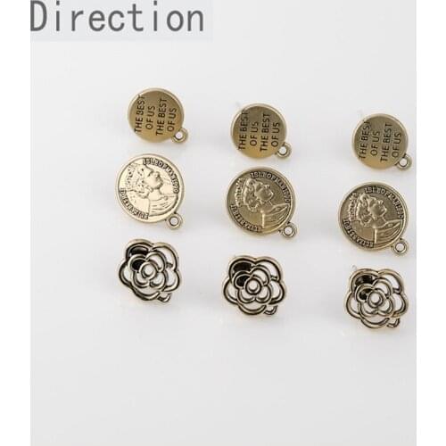 Alloy retro Rose Beauty head letter disc silver pin Earrings DIY handmade earrings material accessories