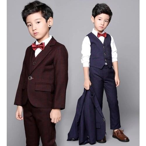 Wedding Suit For School Kids Jacket Vest Pants Children Stage Performance Formal Birthday Flower Boys ceremony chorus costume