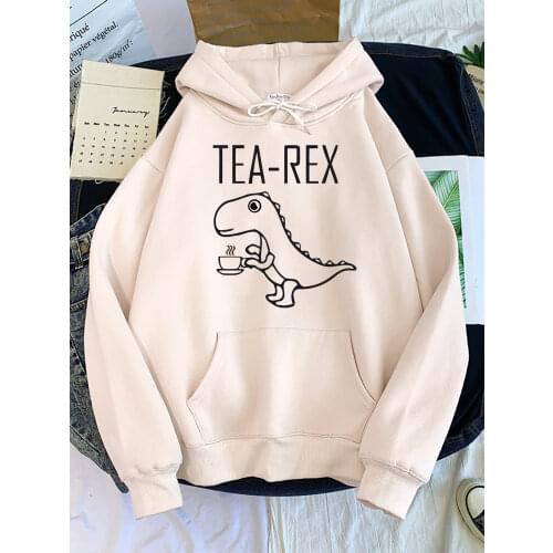 Funny Little Dinosaur Holding a Teacupa Cartoons Print Womens Hoodie Fashion Plus Size Clothes Female Thirteen Colors Hoodies