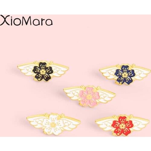 Cute Cherry Enamel Pins Anime Small Wing Sakura Brooches For Women Cartoon Plant Lapel Shirt Collar Badge Jewelry Gift Wholesale
