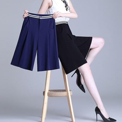 OUMENGKA Fashion Women Shorts Casual Half- Length Stripe High Waist Women Loose Shorts Pockets 2021 Spring Summer 4XL 5XL