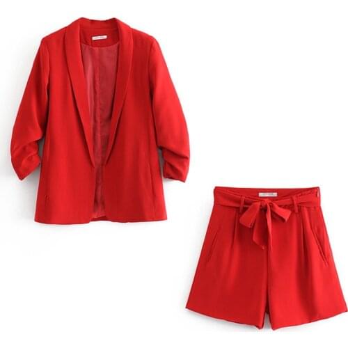 Women two piece outfits European and American style fashion casual solid color buckleless cardigan ladies jacket + shorts suit