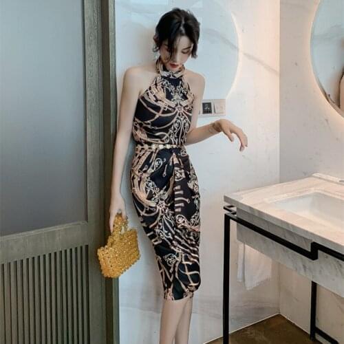 Summer Women Suit Sexy Office Print 2 Pieces Sets Halter Sleeveless Tops and Asymmetrical Skirts Vintage Two Piece Set Vestido