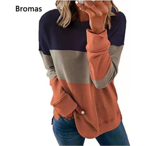 New Womens Fashion Top Loose Round Neck Printed Striped Long Sleeve Casual Sweater