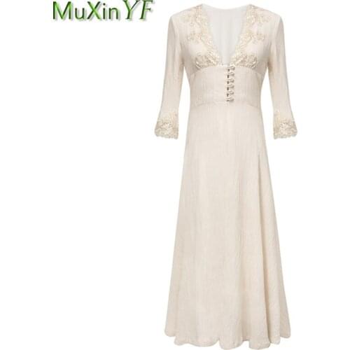 French Vintage Graceful Sexy Lace Long Dresses for Women 2021 Spring Autumn Lady Joker Dress Party Elegant Solid Robe Female