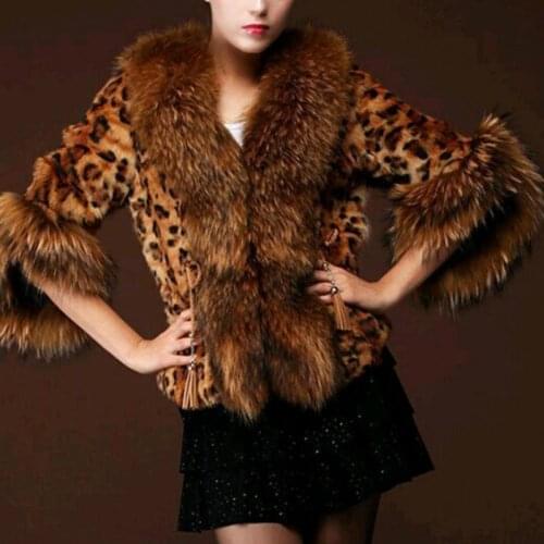Winter Short Fashion Imitation Fox Fur Coat Womens Leopard Print Imitation Fur Vest Ladies Coat Big Fur Collar Warm Clothing