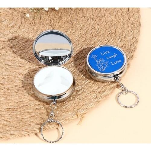 1PCS Medicine Organizer Portable Pill Box With Chain Makeup Storage Container Folding Pill Case Metal Pill Cutte