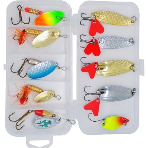 10PCS 3g-12g Spinner Fishing Lure Set With Box Sequins Metal Baits Treble Hooks Japan Artificial Hard Bait Pike Fishing Tackle