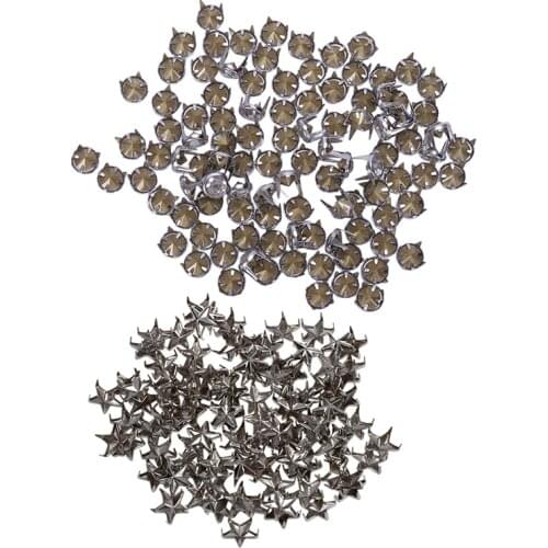 100Pcs 7Mm Star Studs Spots Punk Rock Nailheads Spikes for Bag Shoes Bracelet & 100Pcs 7 Mm Metal Rhinestone Studded Silver Stud