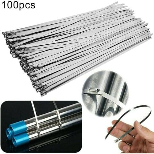 100Pcs 4.6x100/150/200/250/300/350/400mm Stainless Steel Coated Multi-Purpose Locking Cable Ties Metal Zip Ties Hardware