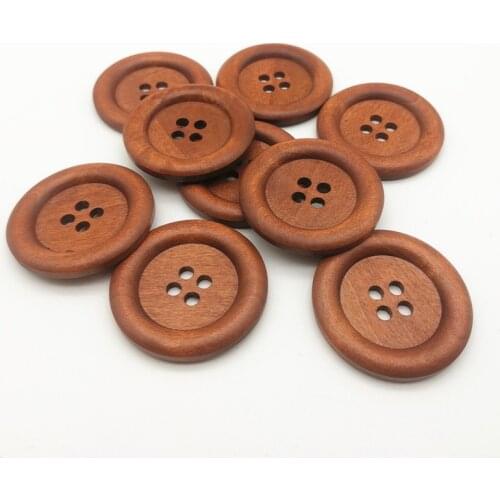 20pcs 40mm Large Wooden Buttons Brown 4 Holes Round Sewing Bags Cap Decorations Button Embellishments DIY Crafts