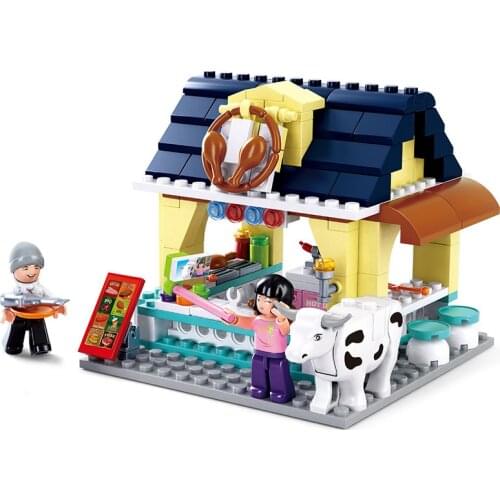 225PCS S Luban 0605 City Street View Dolphin Bay Dining Bar Children Assembled Building Blocks Toys Gifts