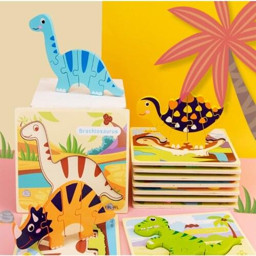 3D Buckle Dinosaur Cartoon 12 Styles Wooden Puzzle Early Education Thinking Shape Matching Puzzle Childrens Funny Toy Gift