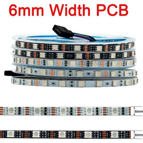 5m 5V 12V 24V DC SMD 5050 RGB LED Strip 6mm Narrow Width PCB Slim Size RGB LED Strip Non-Waterproof Flexible Led Light Ribbon