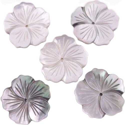 5 PCS 32mm Shell Flower Natural Gray Black Mother of Pearl Loose Beads