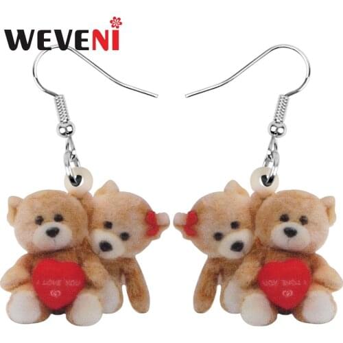 WEVENI Acrylic Valentines Day Couple Lover Bear Earrings Drop Dangle Jewelry For Women Girl Teen Kid Charm Party Gift Accessory