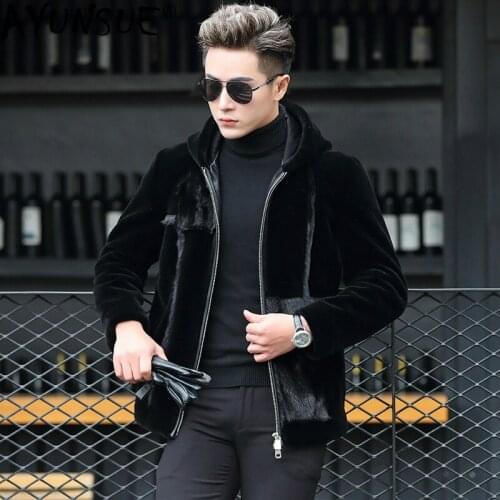 AYUNSUE Winter Jacket Men Real Fur Coat Hooded Sheep Shearing Wool Fur Coats Mink Fur Down Jacket Veste Homme RSHN8008 KJ4965