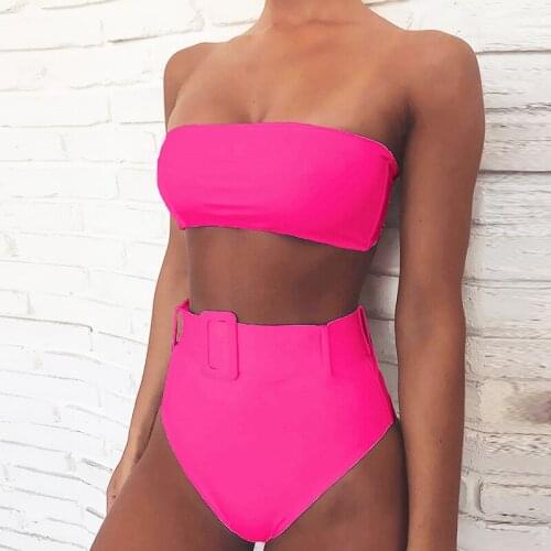High Waist Bikini Sexy Swimsuit Ladies Swimsuit High Leg Tube Top Solid Color Bikini 2021 Summer New Style Swimsuit Swimming