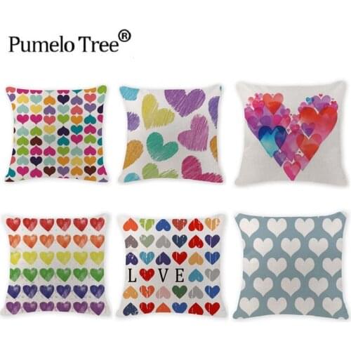 Printing Red Love Pillow Case 45x45 cm Watercolor Cushion Cover Linen Cotton Pillows Gamer Chair Decorative Sofa Cushion Covers