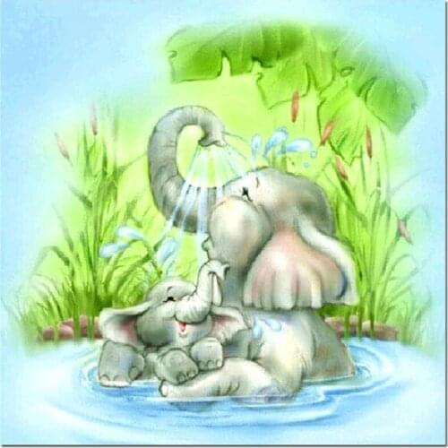 Diy 5D Diamond Painting Cartoon Cute Elephant Cubs Full Square Round Mosaic Animal Crystal Rhinestones Embroidery PictureZP-4453