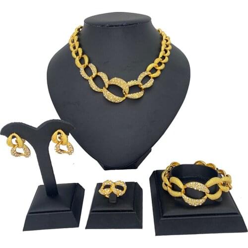 Dubai gold color jewelry sets for women girl luxury necklace earrings bracelet ring India African wedding ornament wife gifts