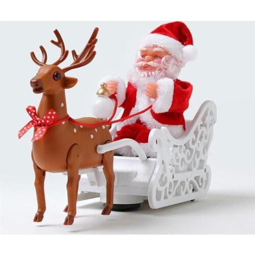 Electric Santa Claus Elk Sled Toy Universal Cart With Music Children Kids Christmas Doll Home Xmas Decor Gifts Fun Riding Deer