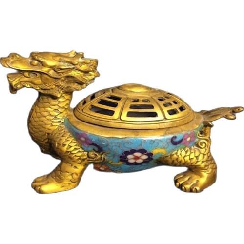 Chinese Old Beijing Old goods Copper Brass cloisonne filigree enamel dragon turtle incense burner